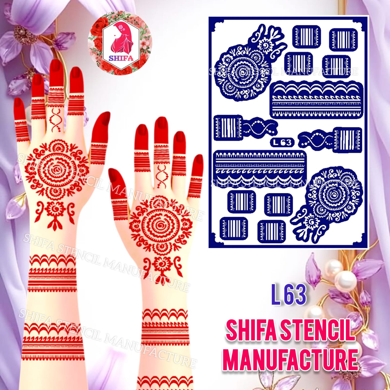 L63 Mandala Bloom Elegance Sticker Overview Henna Stencil - Shifa Stencil